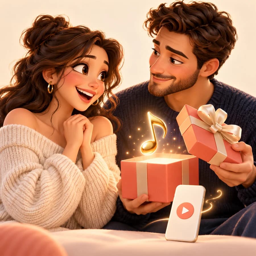 Um casal oferece uma prenda musical – ilustração 3D